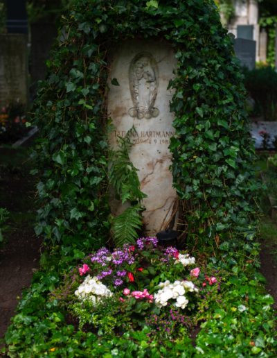 Bepflanztes Grab Mit Efeu Und Blumen